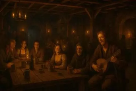 AI Video from prompt: make the tavern alive, people drinking, the trou