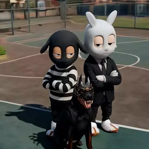 AI Video from prompt: Standing with their dog who is barking and looki