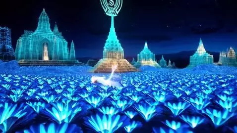 AI Video from prompt: "A glowing AI entity awakens in a vast field of 