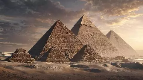 AI Video from prompt: Ultra-realistic 8K aerial shot of Egyptian pyram