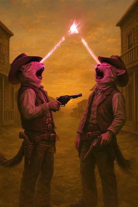 AI Video from prompt: Disparan balas rojas neon para arriba,risas ,cin