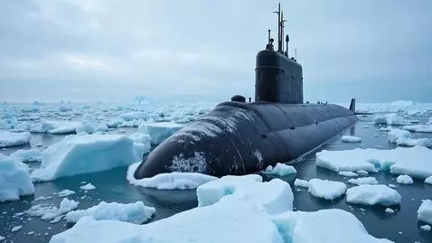 AI Video from prompt: A powerful nuclear submarine slowly rises from b