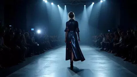 AI Video from prompt: A confident woman actively walks down the runway
