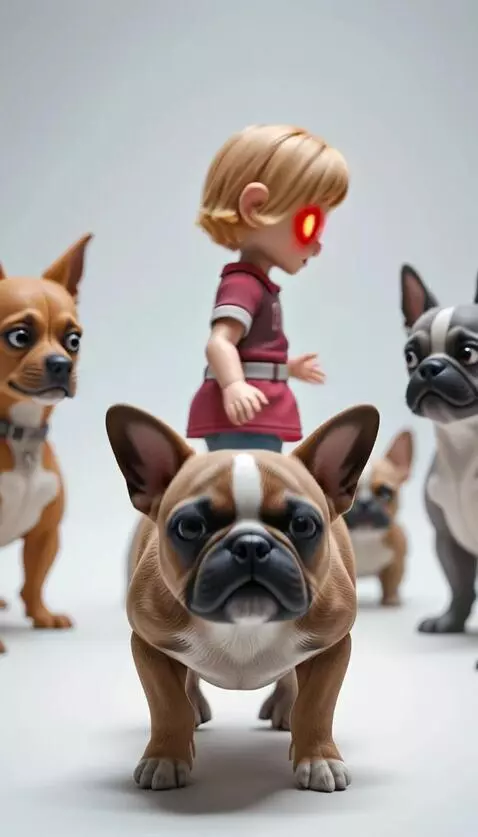 AI Video from prompt: The toy doll suddenly turns around with glowing 