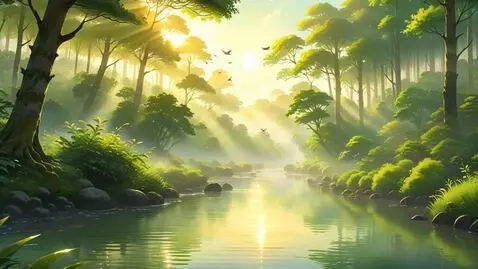 AI Video from prompt: “Realistic sunrise over a peaceful forest river,