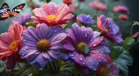 AI Video from prompt: “Close-up of vibrant flowers blooming in slow mo