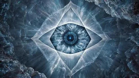 AI Video from prompt: A hyperreal crystalline eye suspended in an inte