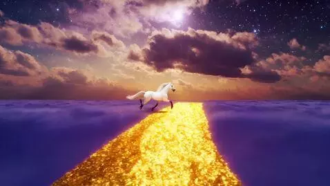 AI Video from prompt: Elegant white horse runs along the golden star p