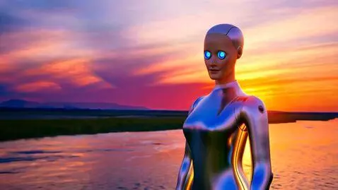 AI Video from prompt: Pretty android woman with expressive blue sensor