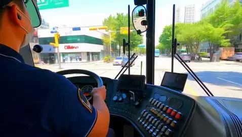 AI Video from prompt: Bus driver driving a bus with a dark blue polo s