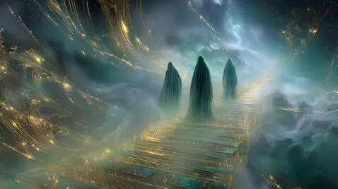 AI Video from prompt: A vast surreal landscape with a glowing golden p