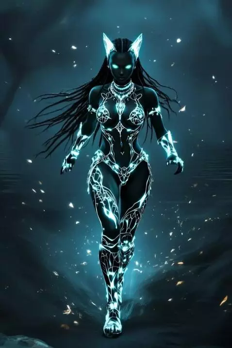 AI Video from prompt: She emerges from the water and stands on the sho