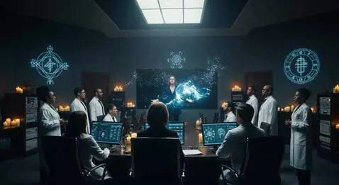 AI Video from prompt: "Wide shot secret research facility, woman chann