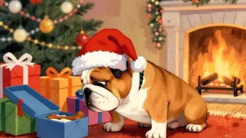 AI Video from prompt: Christmas music plays. The fire burns in the fir