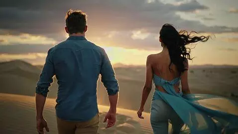 AI Video from prompt: Desert wind Oncoming to each other Strong handso