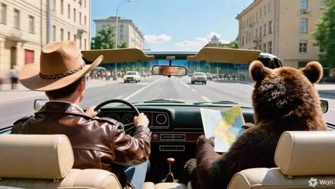 AI Video from prompt: Continuous footage from inside a car. The driver