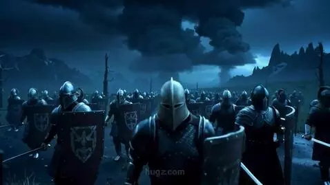 AI Video from prompt: medieval. dark fantasy. cold colors. marching kn