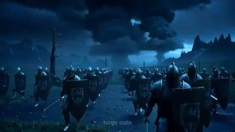 AI Video from prompt: medieval. dark fantasy. cold colors. marching kn