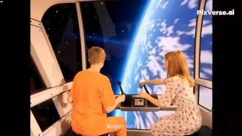 AI Video from prompt: A spaceship with a guy and a girl flying in orbi