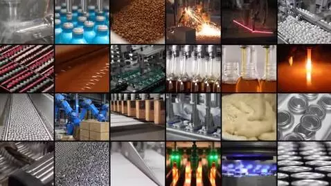 AI Video from prompt: "A 6x4 grid mosaic video of 24 different industr