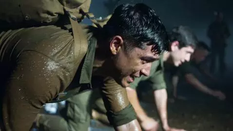 AI Video from prompt: Single continuous cinematic shot, U.S. Army basi