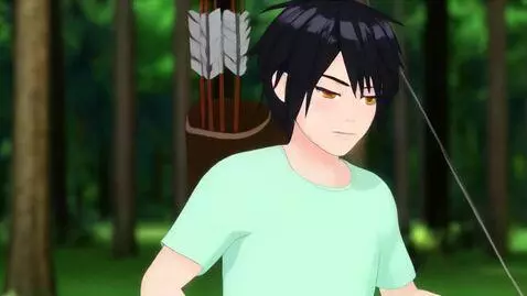 AI Video from prompt: A cute young 3D anime guy with pale amber eyes a