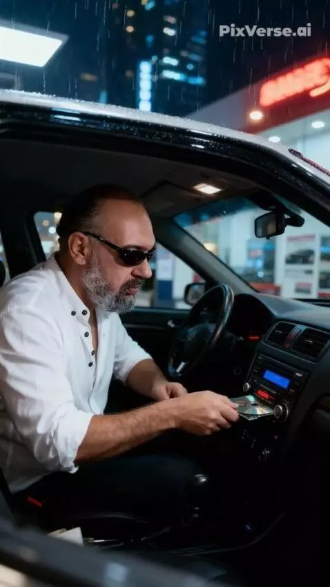 AI Video from prompt: Cinematic style. Realistic video. A man in a car