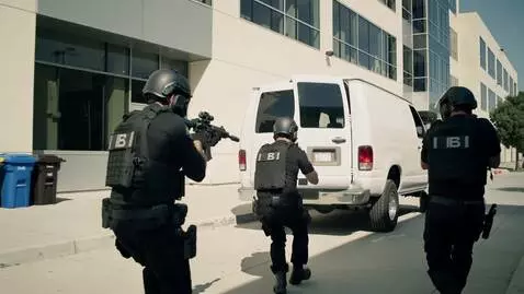 AI Video from prompt: SWAT storms a van near an office.