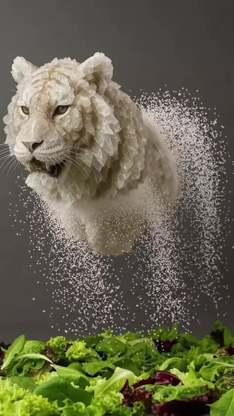 AI Video from prompt: A majestic tiger sculpted entirely from sparklin