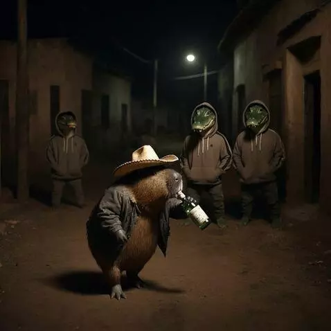 AI Video from prompt: A capybara awkwardly drunkenly walks in front of