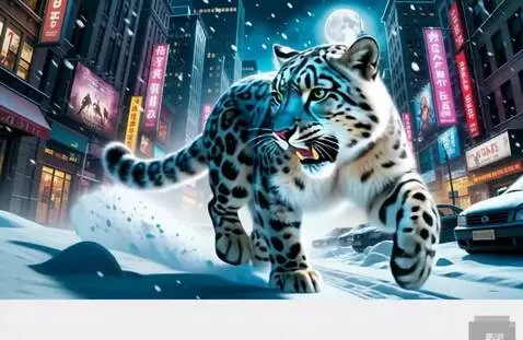AI Video from prompt: The snow leopard, a snow-white leopard, runs qui