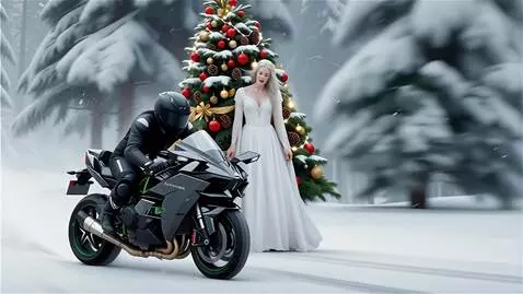 AI Video from prompt: A motorcycle racer, dressed in black winter gear