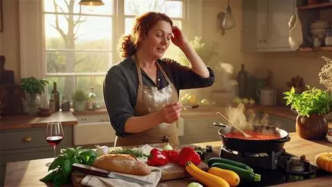 AI Video from prompt: A warm and inviting scene of a woman preparing d