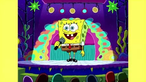 AI Video from prompt: SpongeBob holds the microphone and sings SpongeB