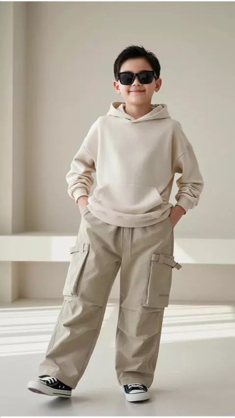 AI Video from prompt: The male model stands casually, adjusts his slee