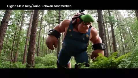 AI Video from prompt: 15.3ft Giant Mario is very aggressive, forest, d