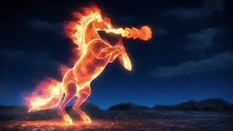 AI Video from prompt: Fiery horse wishes Happy New Year with a wish in