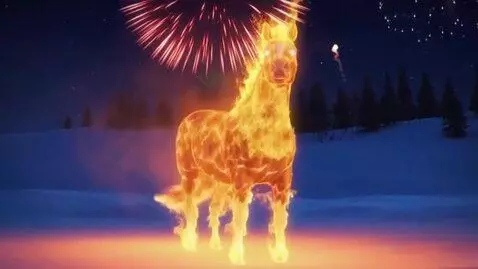 AI Video from prompt: Fiery horse wishes Happy New Year with a wish in