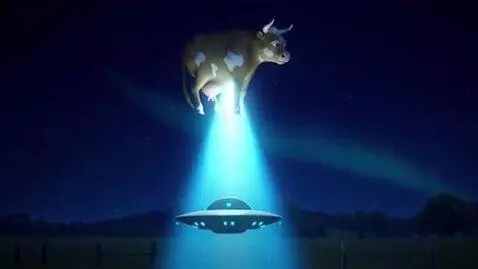 AI Video from prompt: generate a cow that takes an UFO into the sky at