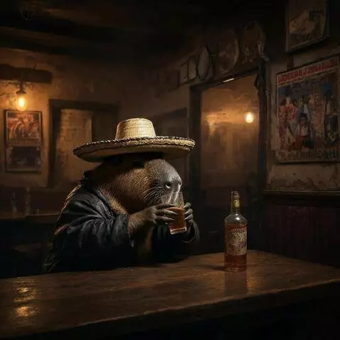 AI Video from prompt: the capybara finishes the glass to the bottom an