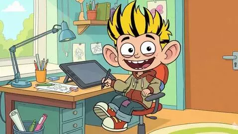 AI Video from prompt: Make him sit on a chair and swing his arms up an