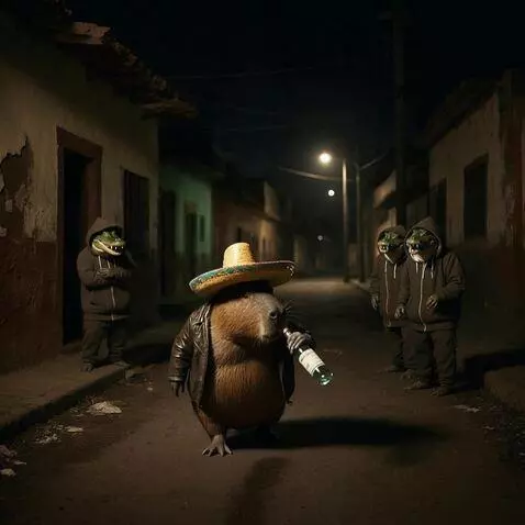 AI Video from prompt: the capybara awkwardly drunkenly walks in front 