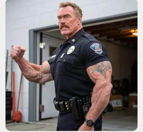 AI Video from prompt: a pro bodybuilder flexes his right bicep.