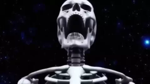 AI Video from prompt: skeleton screams so hard that he creates a super