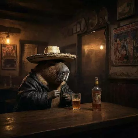 AI Video from prompt: Capybara takes coins out of his pocket, counts t