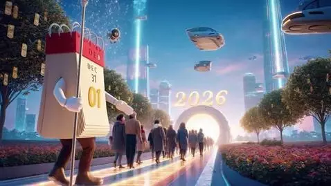 AI Video from prompt: A large calendar walking people into the New Yea