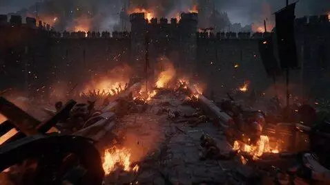 AI Video from prompt: medieval. dark fantasy.castle under siege. fire 