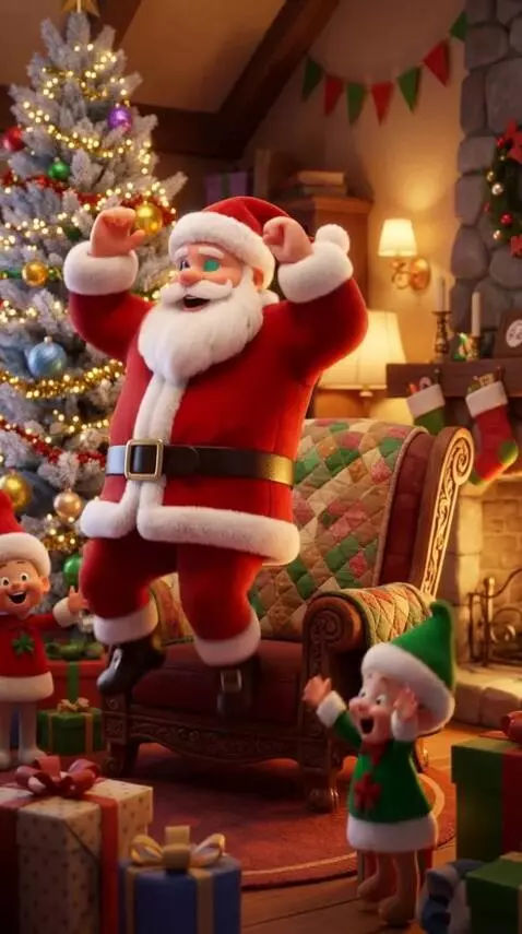 AI Video from prompt: A fun scene in the style of retro-funk. Santa Cl