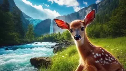 AI Video from prompt: video clip of a young, innocent-looking fawn wit