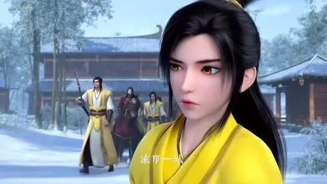 AI Video from prompt: Dressed in a yellow hanfu, a handsome, young 2D 
